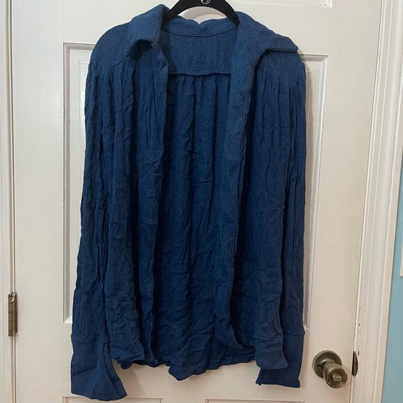 Savannah Morrow Open Front Blouse Top Shirt L/XL Midnight Blue Long Sleeve - Picture 8 of 9